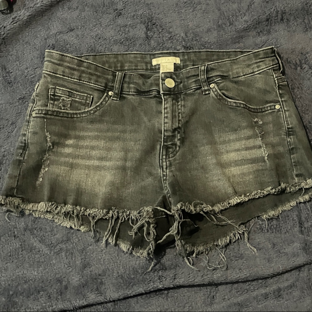 H&M Black Distressed Jean Shorts